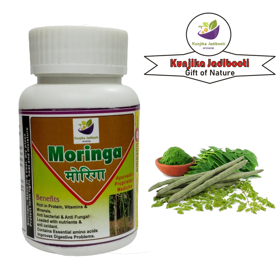 Kunjika Jadibooti Moringa Capsules 500mg with Moringa Extract, Ayurvedic | Helpful in Overall Health & Wellness | Helps in Digestion & Acts as a Detoxifier | Supports Healthy Cholesterol Level | 30 Capsules