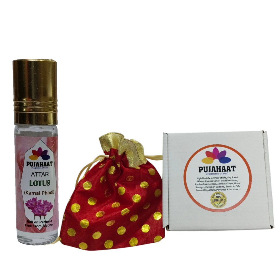 Pujahaat Raksha Bandhan Combo- Lotus Attar ( Alcohol-Free) 6ml & 7 Chakra Crystal 8mm Beads Rakhi
