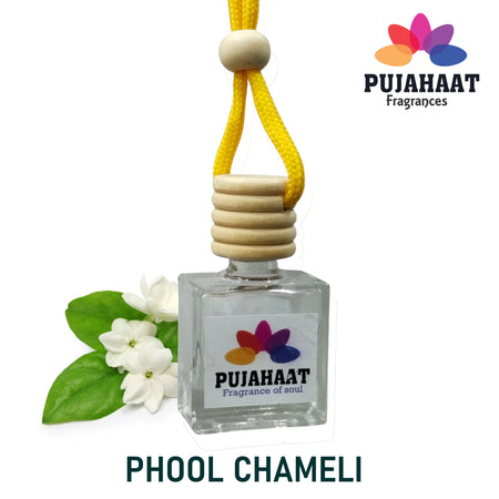 Jasmine Car Perfume Hanging Pod 10 ml Premium Fragrance by Pujahaat | High Diffusion with Premium Fragrance Oils with Wooden Diffuser Lid | Long Lasting | Lasts Up to 45 Days - Jasmine