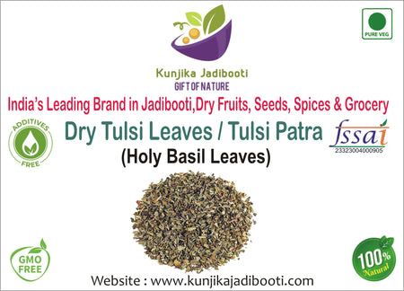 Kunjika Jadibooti Dried Tulsi Leaves | Holy Basil (Ocimum tenuiflorum) tulasi | Indian Basil - 100 gm