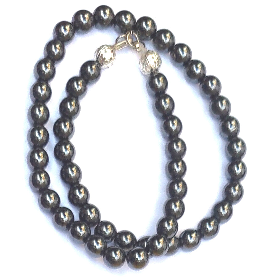 Hematite Crystal Round Beads Necklace - 15 Inches, 8mm Beads (Semi-Precious Mala)