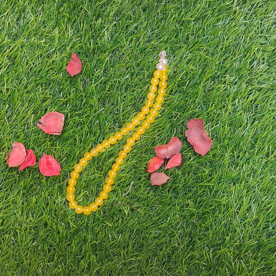 Yellow Quartz Crystal Round Beads Necklace 15 Inches, 8 mm Beads (Semi-Precious Mala)