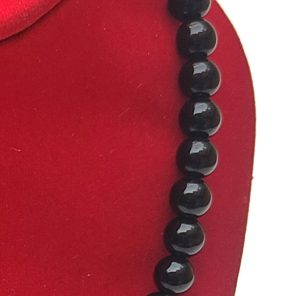 Black Agate Crystal Round Beads Necklace - 15 Inches, 8mm Beads (Semi-Precious Mala)