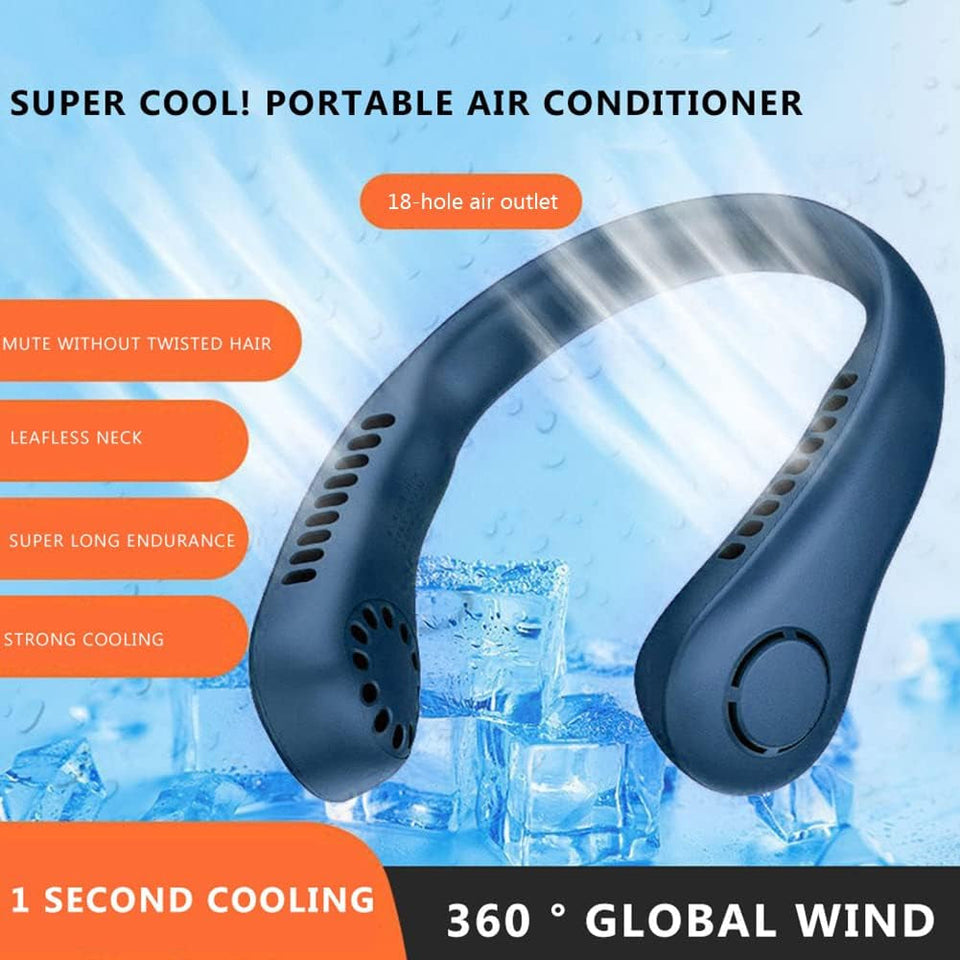 Portable Neck Fan,Hands Free Bladeless Fan, 360° Cooling Personal 3 Speeds Adjustment, 78 Air Outlet, Headphone Design, Rechargeable, USB Powered Fan for Outdoor Indoor