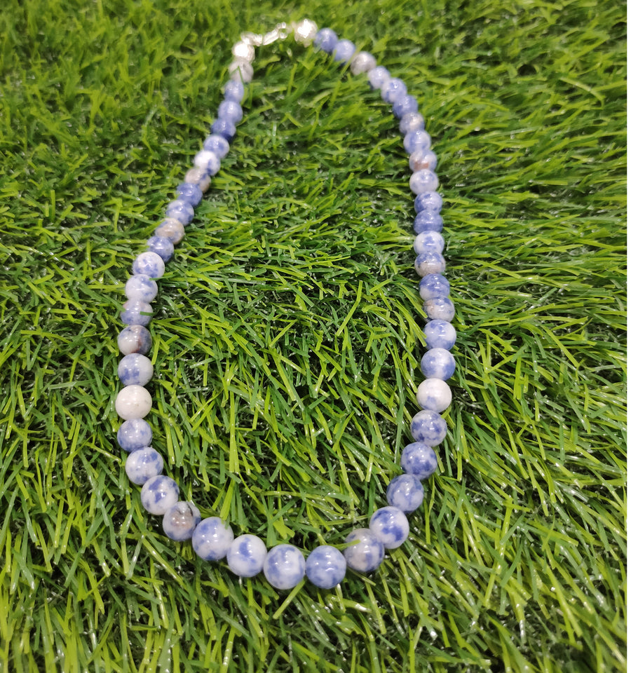 Sodalite Crystal Round Beads Necklace 16 Inches 8mm Beads Semi precious Gemstone Mala