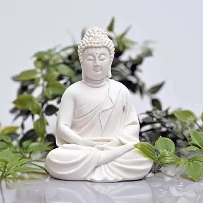 Buddha White Color for Car Dashboard, Gift Item and for Decorative Showpiece - 12 cm (Polyresin)