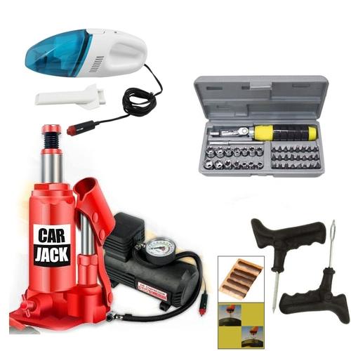 Car Special Combo - Hydraulic Jack + Vacuum Cleaner + Toolkit +Tyre repair Kit - halfrate.in
