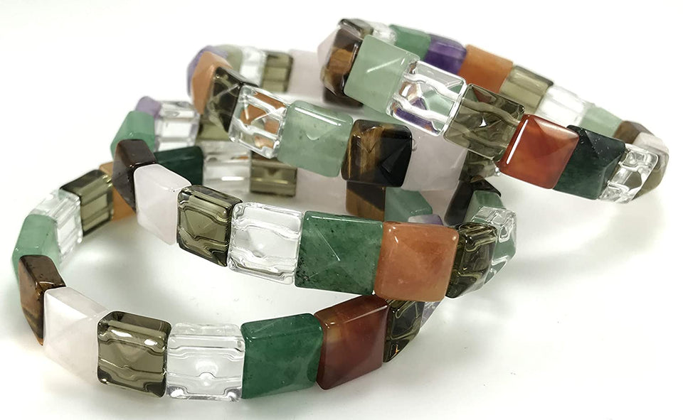 Chakra Stone Pyramid Shaped Bracelet, Multi Stone Feng Shui Crystal Pyramid Power Bracelet