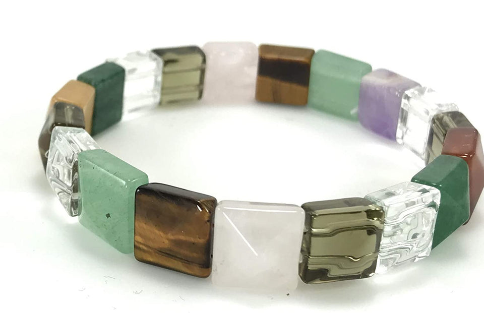 Chakra Stone Pyramid Shaped Bracelet, Multi Stone Feng Shui Crystal Pyramid Power Bracelet
