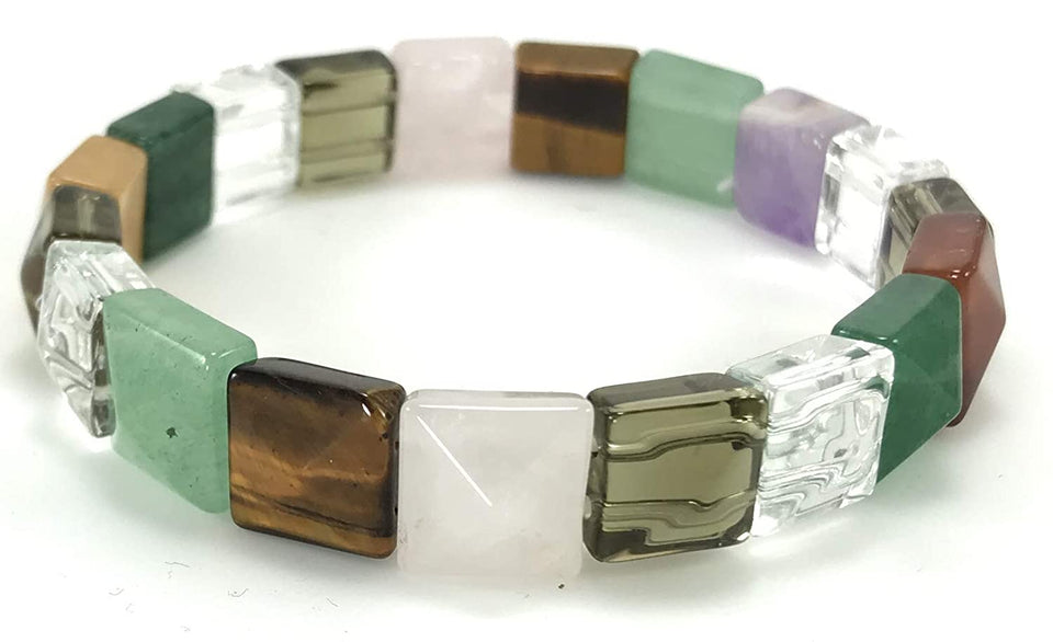 Chakra Stone Pyramid Shaped Bracelet, Multi Stone Feng Shui Crystal Pyramid Power Bracelet