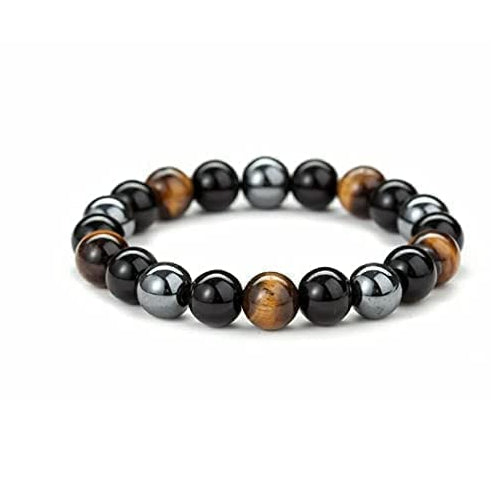 Triple Protection Bracelet, Natural Hematite, Tiger Eye, Black Onyx Ge