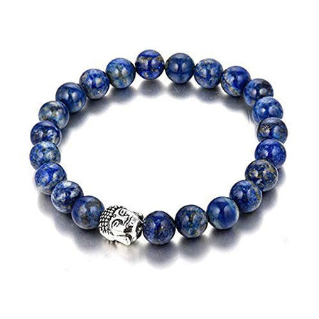 Natural Gemstone 8mm Beads Lapis Lazuli Crystal with Buddha Unisex Bracelet for Healing, Reiki, Vastu