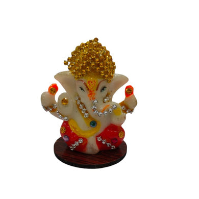Ganesha Mukut Jewellery Idol Handcrafted Handmade Marble Dust Polyresin - 6 cm perfect for Home, Office, Cars, Gifting RG-280