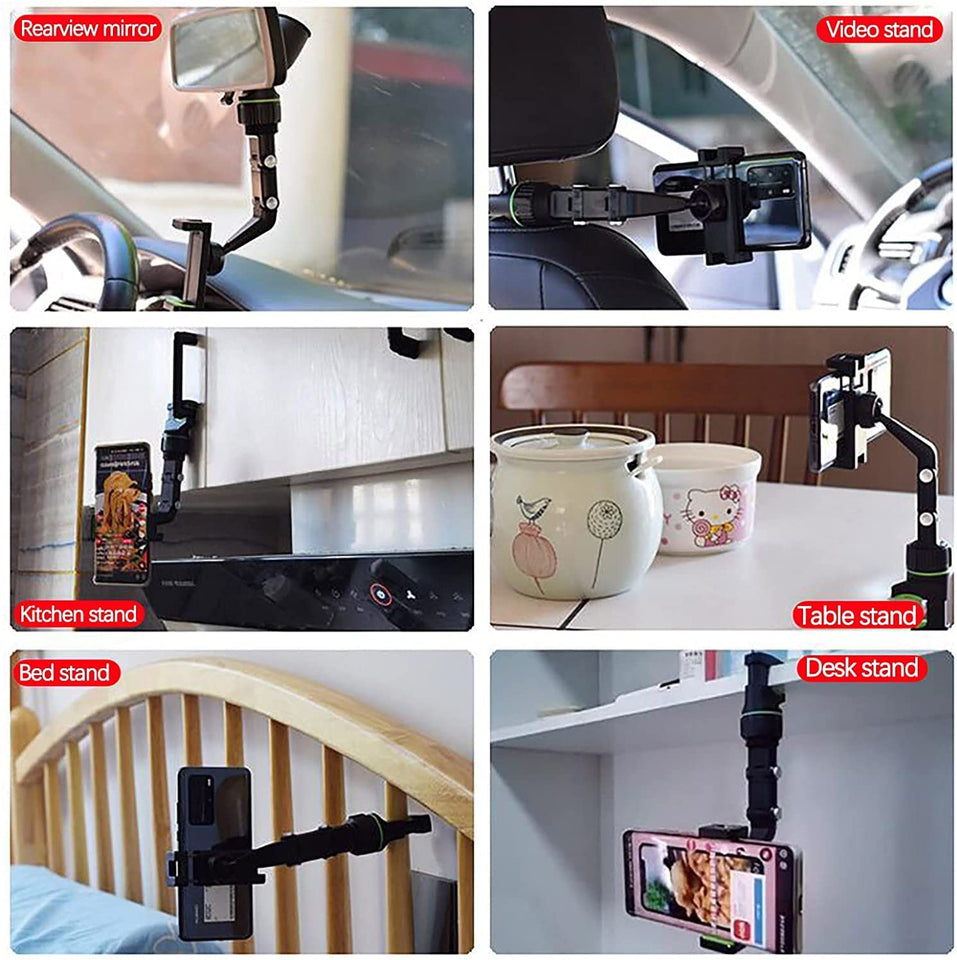 Multifunctional Rear-view Mirror Phone Holder, 360° Mount, Universal Rotating Car Phone Stand and GPS Holder, Mount for Car Home Kitchen Most Phones