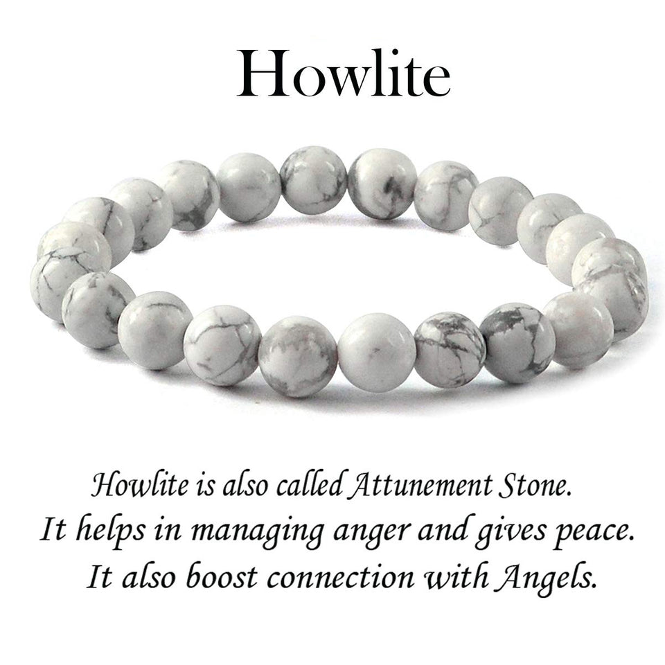 Howlite Natural Gemstone Bracelet Semi precious 8mm Beads Feng Shui Crystal Chakra Aura Personal Reiki Healing Crystals