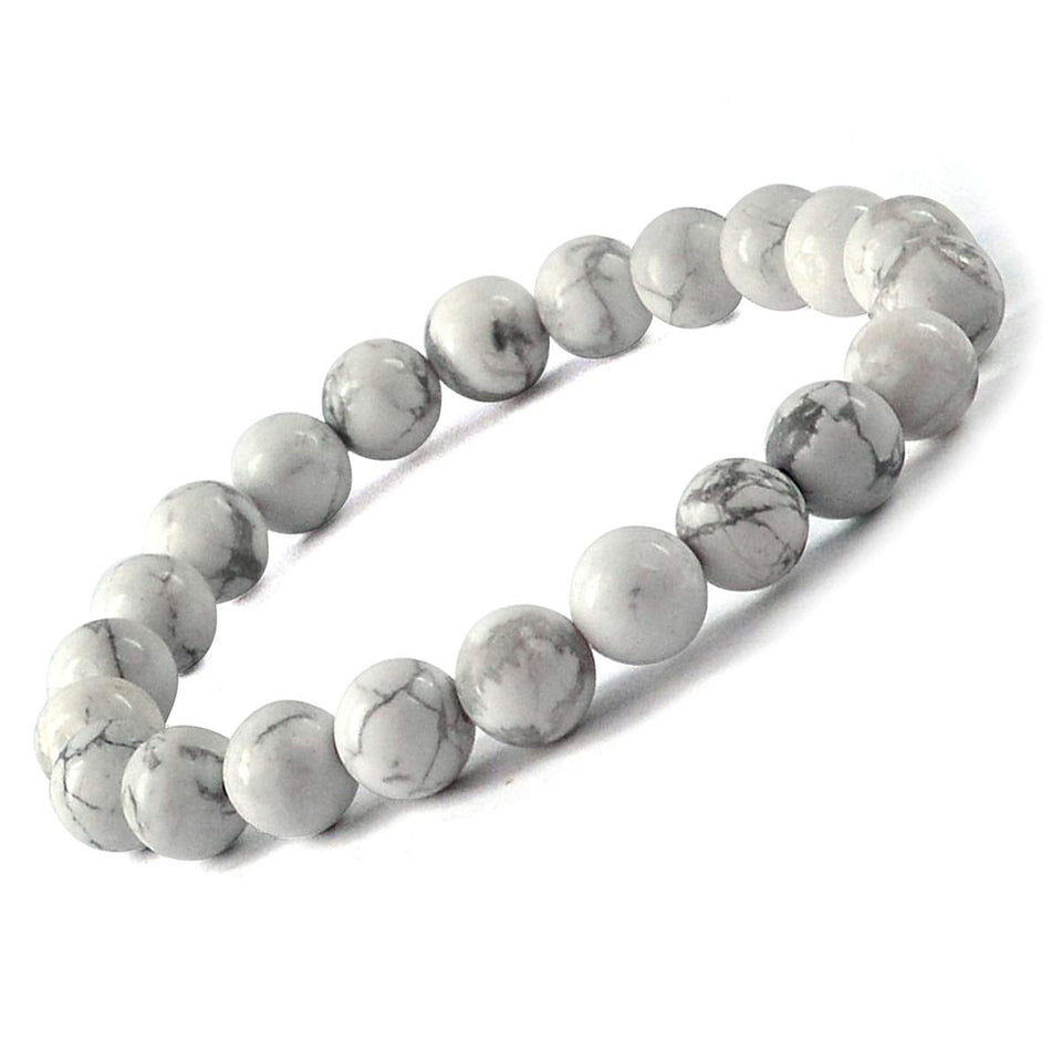 Howlite Natural Gemstone Bracelet Semi precious 6 mm Beads Feng Shui Crystal Chakra Aura Personal Reiki Healing Crystals