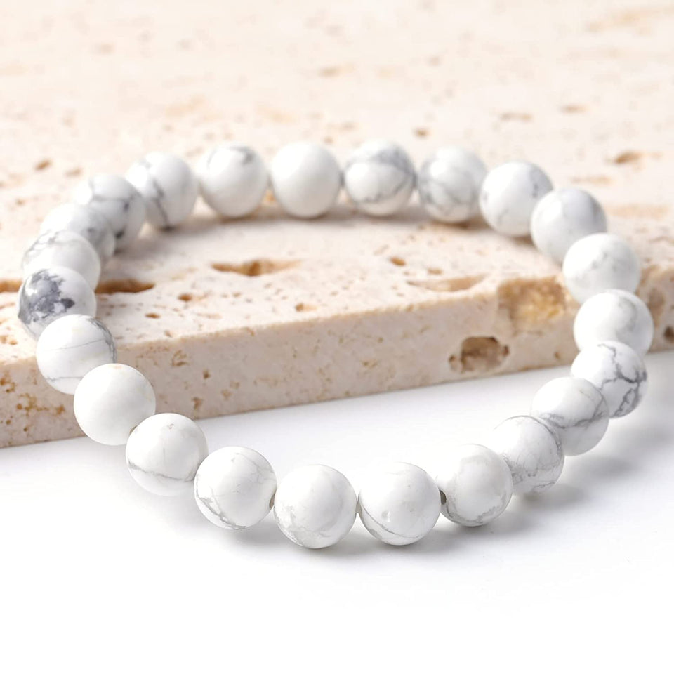 Howlite Natural Gemstone Bracelet Semi precious 8mm Beads Feng Shui Crystal Chakra Aura Personal Reiki Healing Crystals