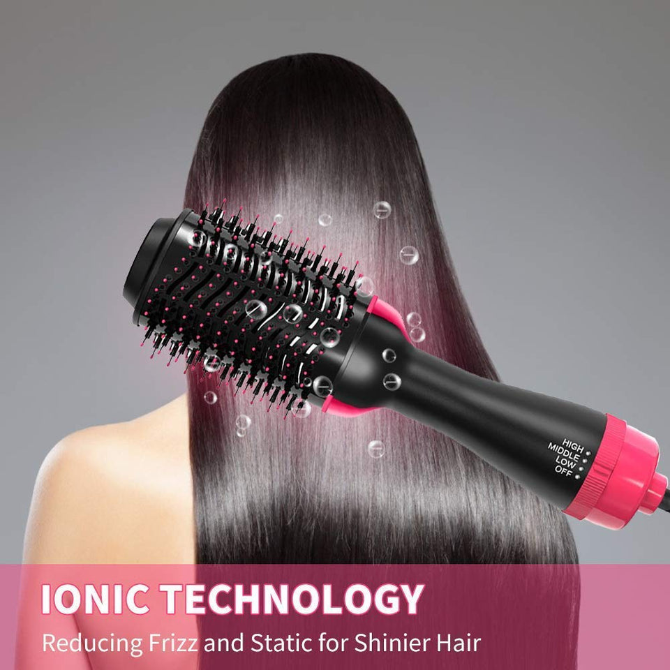 One Step Hair Dryer and Volumizer, Hot Air Brush, 3 in1 Styling Brush Styler, Negative Ion Hair Straightener Curler Brush for All Hairstyle, Black