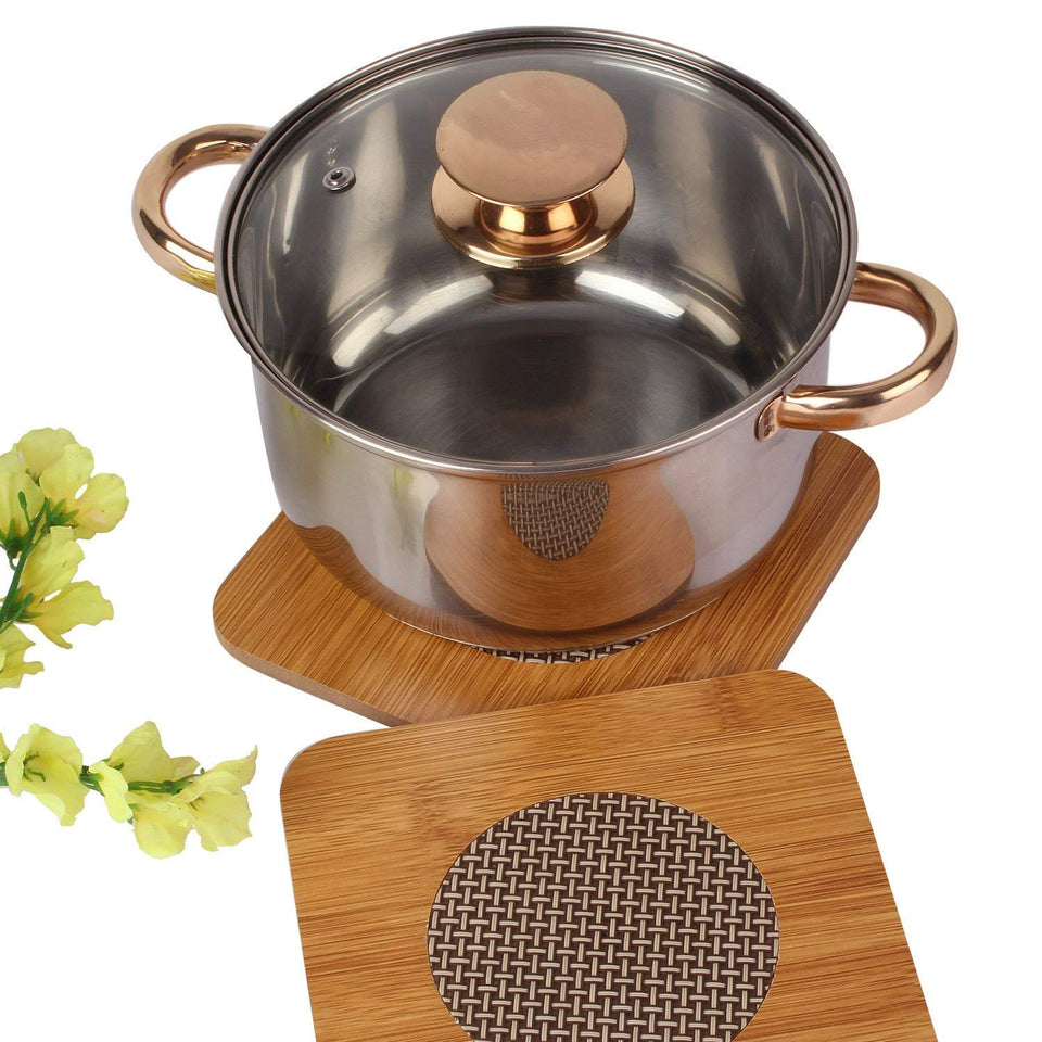 Square Shape Heating Insulation Wooden Coaster Heat Table Ware Pad Place mat for Hot Utensils - set of 2 - halfrate.in