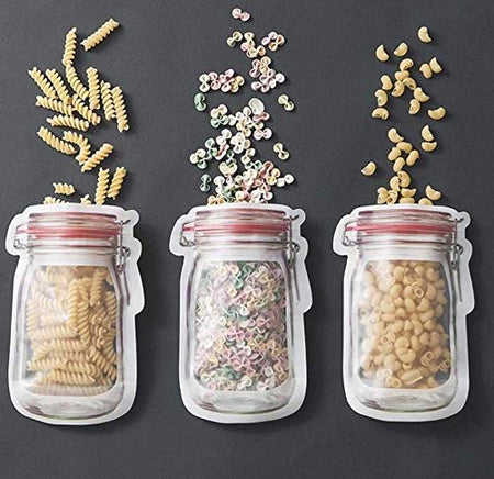 Jar Zipper Bags 1000 ml Storage for Food, Grains, Flours, Beans, Dry Fruits || Reusable Ziplock Bottles Shaped Pouches Leak Proof Easy for Travel - Pack of 5 - halfrate.in