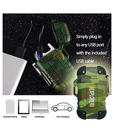 Waterproof Flameless Electric Lighter-Dual Arc Plasma Beam Lighter-USB Rechargeable-Windproof- Ideal Lighter for Indoor and Outdoor Activities