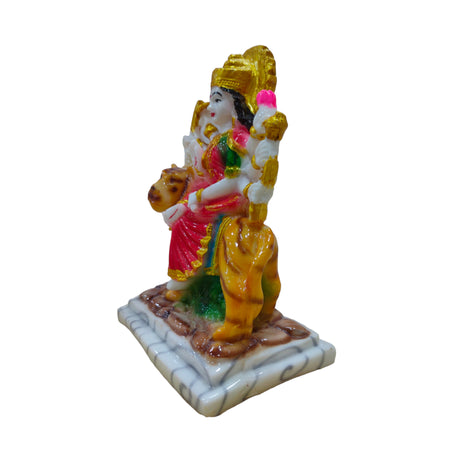 Mata Durga on Lion Idol Big Handcrafted Handmade Marble Dust Polyresin - 15 x 13 cm perfect for Home, Office, Gifting MS-2