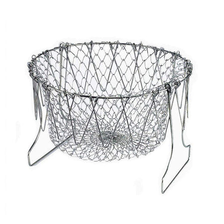 Stainless Steel Multi-Functional Foldable Cooking Chef Basket, Mesh Steam Rinse Strain Fry Basket Deep Fryer