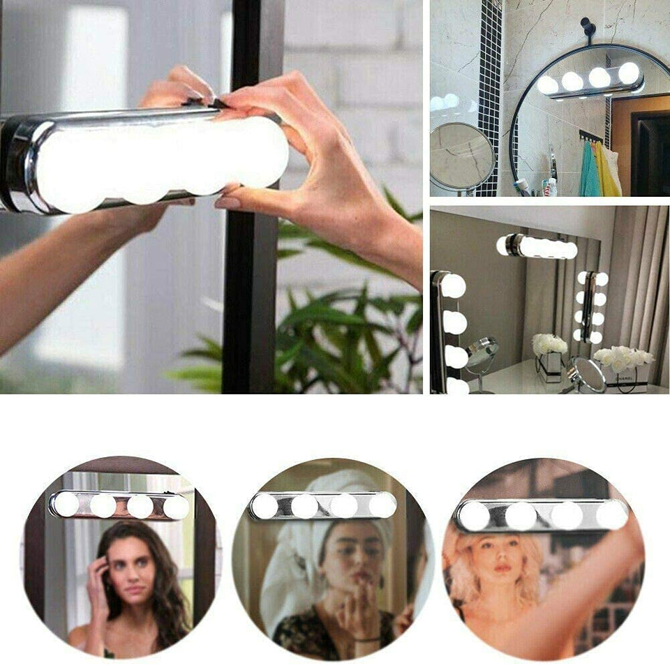 Studio Light Portable 4 LED Bulbs Light - Mirror Makeup Kit Battery Powered Makeup Light - Cosmetic Studio Glow Bright Lamps