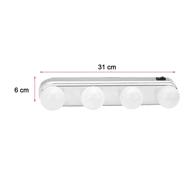 Studio Light Portable 4 LED Bulbs Light - Mirror Makeup Kit Battery Powered Makeup Light - Cosmetic Studio Glow Bright Lamps