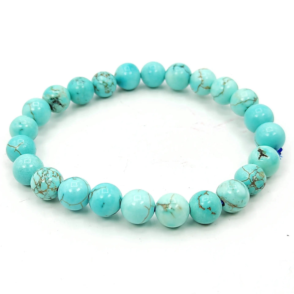 Turquoise / Firoza Bracelet Natural Crystal Healing Bracelet Gemstone Jewellery Beaded Stone Bracelet for Men & Women, Bead Size 6 mm