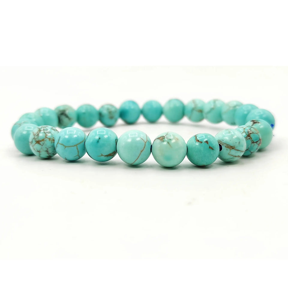 Turquoise / Firoza Bracelet Natural Crystal Healing Bracelet Gemstone Jewellery Beaded Stone Bracelet for Men & Women, Bead Size 6 mm