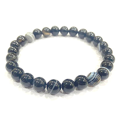 Black Sulemani Hakik / Banded Agate Onyx Bracelet  8 mm Beads Natural Crystal Healing Bracelet Gemstone Jewellery Beaded Stone Bracelet for Men & Women