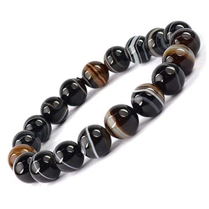 Black Sulemani Hakik / Banded Agate Onyx Bracelet  6 mm Beads Natural Crystal Healing Bracelet Gemstone Jewellery Beaded Stone Bracelet for Men & Women