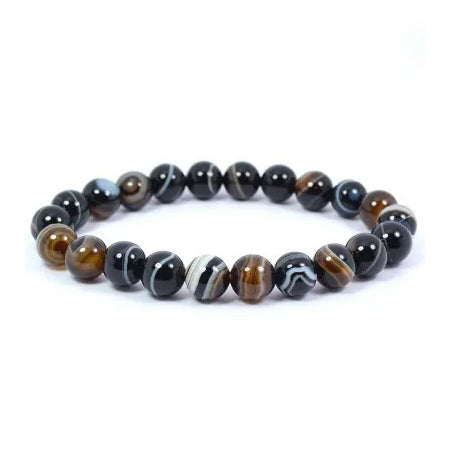 Black Sulemani Hakik / Banded Agate Onyx Bracelet  8 mm Beads Natural Crystal Healing Bracelet Gemstone Jewellery Beaded Stone Bracelet for Men & Women