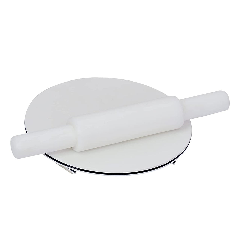 White Crystal Roti Roller + Acrylic Chakla chapati Maker Chakla with Stylish Crystal Belan Rolling pin - Upgrade Your Baking - Non-Stick & Zero Maintenance (Chakla + Belan )