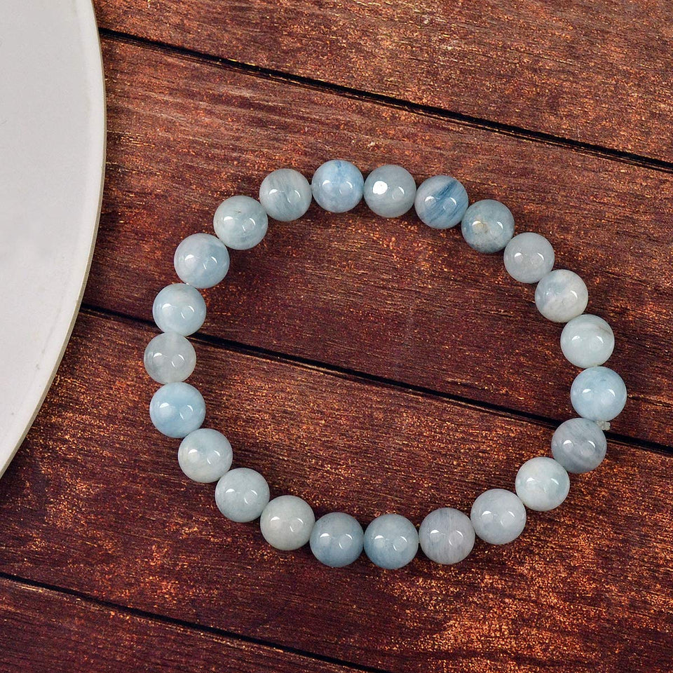 Natural Aquamarine Bracelet 8 mm Beads Reiki Healing Metaphysical Stone For Unisex Semi Precious Gemstones Stretchable Bracelet