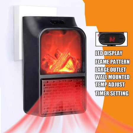 Mini Portable Electric Heater Fan Air Warmer Fireplace Flame display Heater Remote Control Handy Mini Heater Fan for Office Home without Remote Control | Black