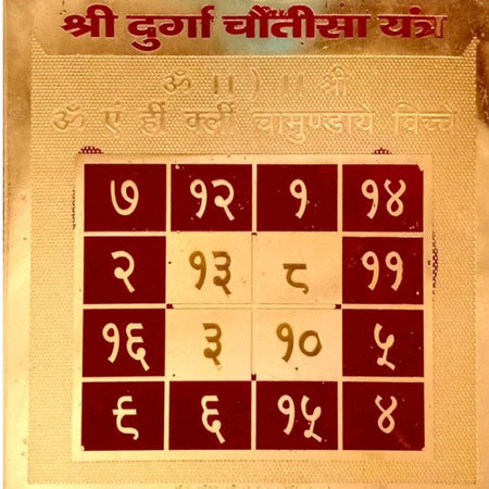 Shri Durga Chotis Yantra 3.25 X 3.25 Inch Gold Polished Blessed And Energized Yantra for Pooja