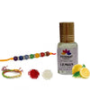 Pujahaat Raksha Bandhan Combo - Lemon Attar ( Alcohol-Free) 6ml & 7 Chakra Crystal Beads 8mm Rakhi