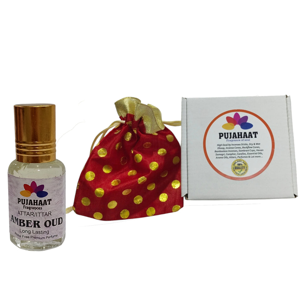 Pujahaat Premium Alcohol-Free Attar | Ittar 6ml, Long-Lasting Travel Size Roll-On, Best Woody Nature Attar Fragrance Oil - Amber Oudh