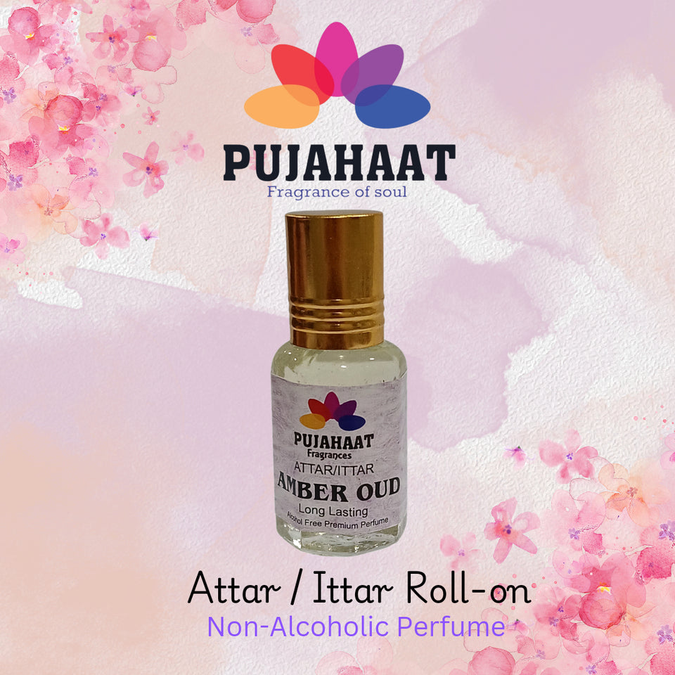 Pujahaat Premium Alcohol-Free Attar | Ittar 6ml, Long-Lasting Travel Size Roll-On, Best Woody Nature Attar Fragrance Oil - Amber Oudh