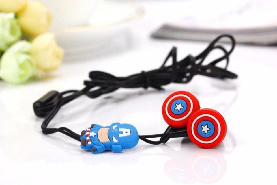 Zipper Captain America Earphone for Kids in-Ear Headphone Cartoon Headset with Mic with Silicone Covers for Protecting Your earplug - Blue