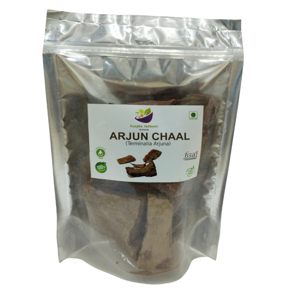 Kunjika Jadibooti Arjun ki Chaal - Dried- Terminalia Arjuna - Raw | Lowers Bad Cholesterol - 200 gm