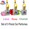 Pujahaat Car Perfume 3 pcs Combo Hanging Pod 10ml Premium Fragrance | High Diffusion with Premium Fragrance Oils with Wooden Diffuser Lid | Long Lasting | Lasts Up to 45 Days - Lotus, Rose, Chameli