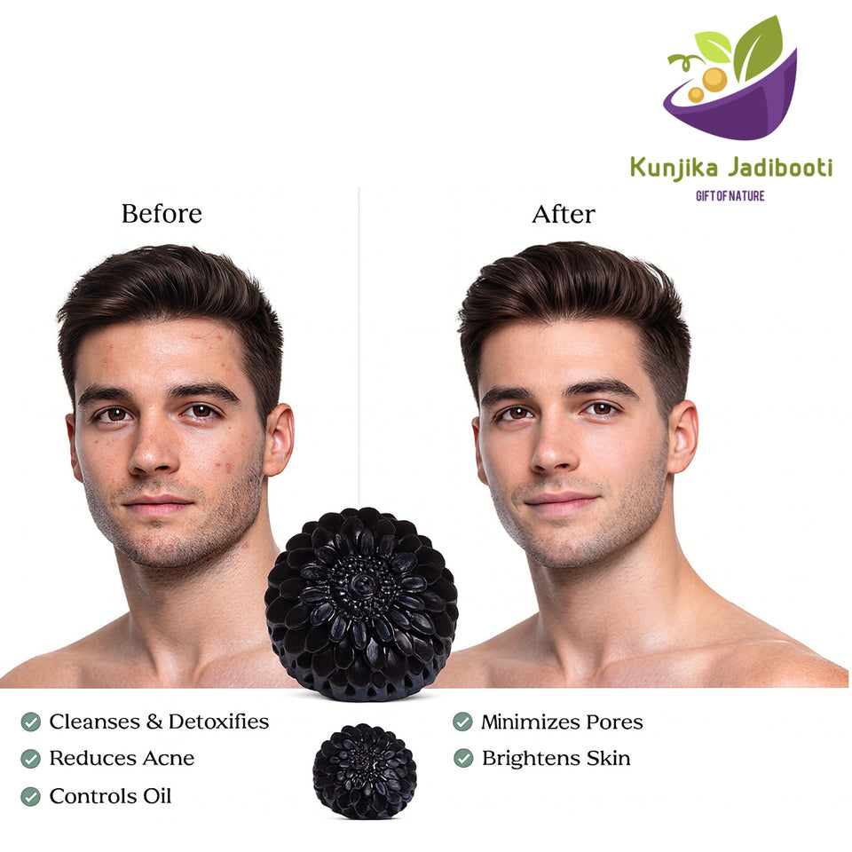 Kunjika Jadibooti Activated Charcoal Soap Black Detox for Face & Body | Deep Cleansing, Oil Control & Acne Care | Handmade Natural Bath Bar with Aloe Vera, Vitamin E and Tea tree Essential oil