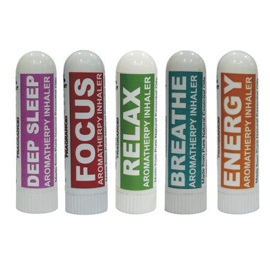 Pujahaat Natural Essential oil based Aromatherapy Nasal Inhaler Stick DEEP SLEEP, FOCUS, RELAX, BREATHE, ENERGY Made with therapeutic grade essential oils- Set of 5