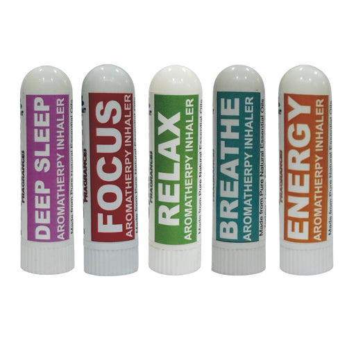 Pujahaat Natural Essential oil based Aromatherapy Nasal Inhaler Stick DEEP SLEEP, FOCUS, RELAX, BREATHE, ENERGY Made with therapeutic grade essential oils- Set of 5