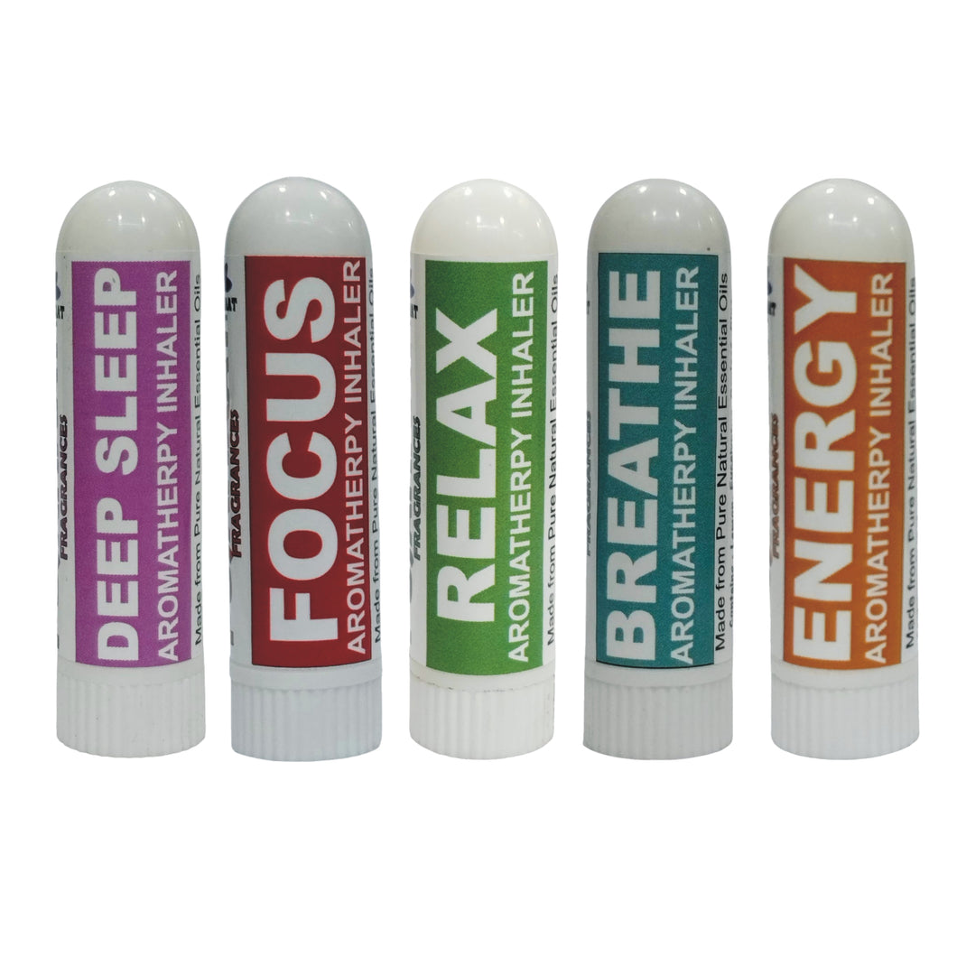 Pujahaat Natural Essential oil based Aromatherapy Nasal Inhaler Stick DEEP SLEEP, FOCUS, RELAX, BREATHE, ENERGY Made with therapeutic grade essential oils- Set of 5