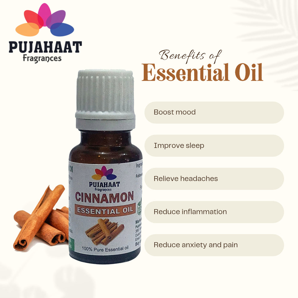 Pujahaat Cinnamon Bark Essential Oil | Immune Support With Dalchini Oil | Therapeutic Grade Cinnamon Oil | 100% Pure & Natural For Hair Growth | Aromatherapy | Strengthening of Hair | Vegan & Cruelty free - 15 ml