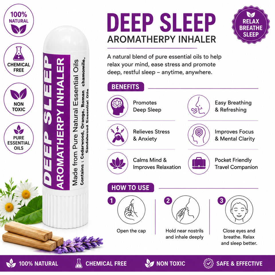 Pujahaat Natural Essential oil based Aromatherapy Nasal Inhalers help in DEEP SLEEP Made with 100% natural, therapeutic grade essential oils to help you achieve peace and inner calm - Set of 2